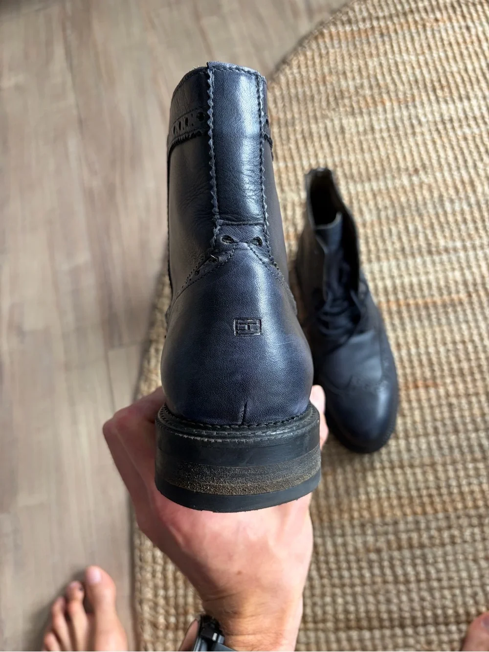 Tommy Hilfiger Blue Leather Brogue Lace-Up Boots
